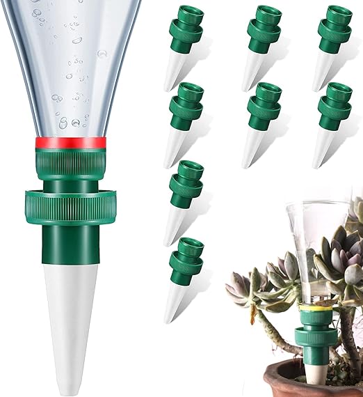 2-Pack Self Watering Spikes for Plants – Automatic Irrigation System for Indoor/Outdoor Pots – Bottle Adapter Watering Stakes (White)