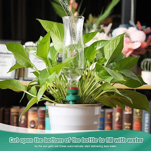 2-Pack Self Watering Spikes for Plants – Automatic Irrigation System for Indoor/Outdoor Pots – Bottle Adapter Watering Stakes (White)