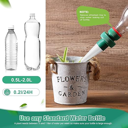 2-Pack Self Watering Spikes for Plants – Automatic Irrigation System for Indoor/Outdoor Pots – Bottle Adapter Watering Stakes (White)