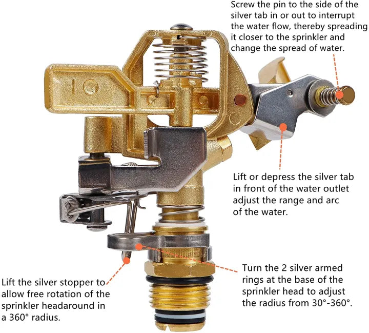 Original Sprinkler Rain Bird Brass 35ADJTNTB Impact Sprinkler, Adjustable 0° -360° Pattern, 23' -50' Spray Distance, 50 Visit the Rain Bird Store
