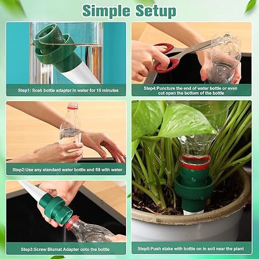 2-Pack Self Watering Spikes for Plants – Automatic Irrigation System for Indoor/Outdoor Pots – Bottle Adapter Watering Stakes (White)