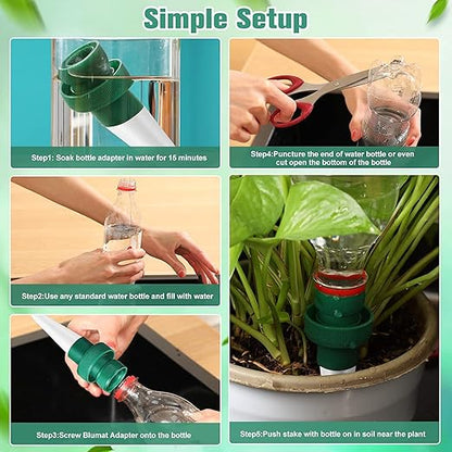2-Pack Self Watering Spikes for Plants – Automatic Irrigation System for Indoor/Outdoor Pots – Bottle Adapter Watering Stakes (White)