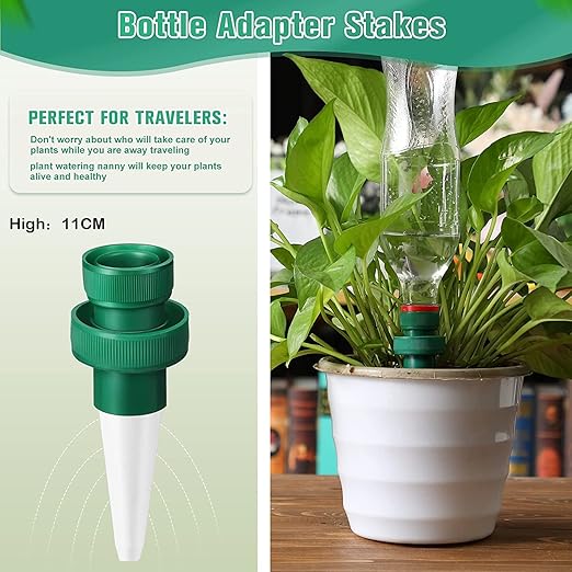 2-Pack Self Watering Spikes for Plants – Automatic Irrigation System for Indoor/Outdoor Pots – Bottle Adapter Watering Stakes (White)