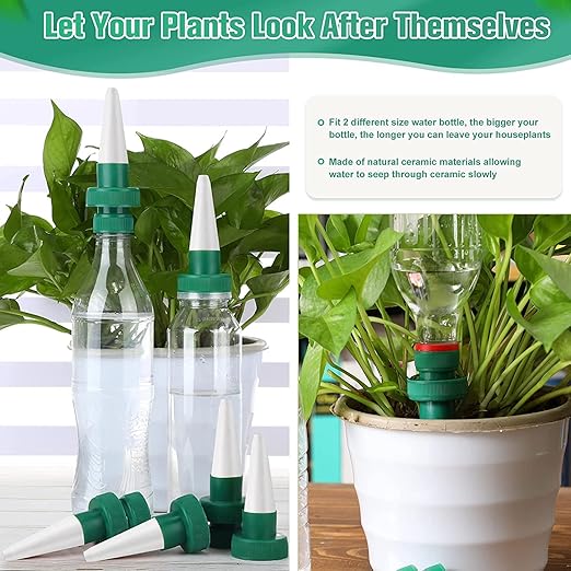 2-Pack Self Watering Spikes for Plants – Automatic Irrigation System for Indoor/Outdoor Pots – Bottle Adapter Watering Stakes (White)