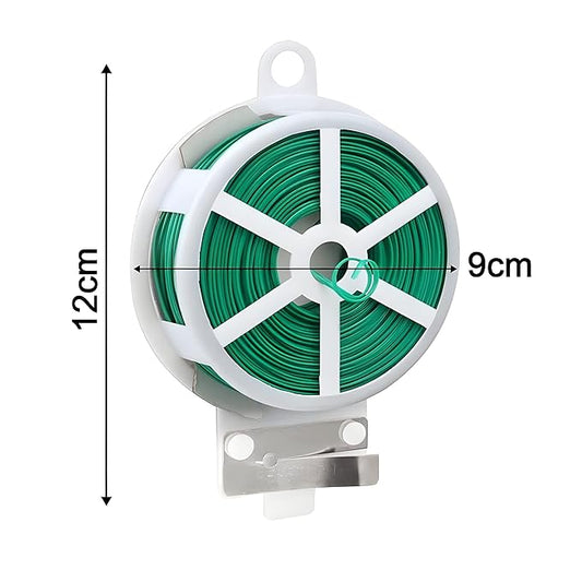 Garth Plastic Twist Tie Wire Spool with Cutter for Garden Yard Plant 50m (Green)