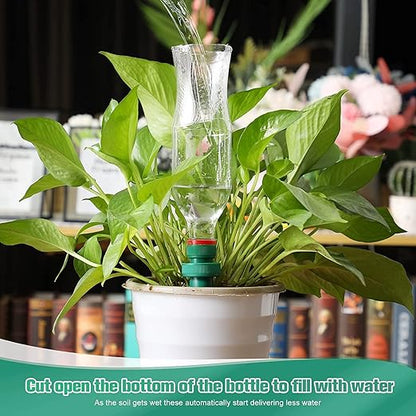 2-Pack Self Watering Spikes for Plants – Automatic Irrigation System for Indoor/Outdoor Pots – Bottle Adapter Watering Stakes (White)