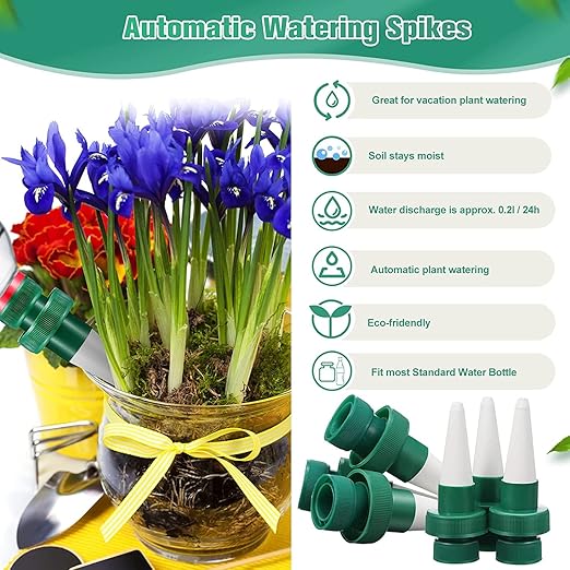 2-Pack Self Watering Spikes for Plants – Automatic Irrigation System for Indoor/Outdoor Pots – Bottle Adapter Watering Stakes (White)