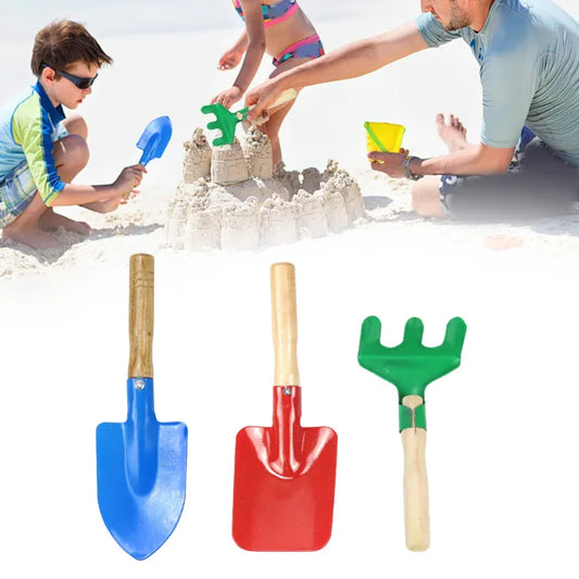 Wooden Beach Toy Set 3pcs Kids Beach Sand Toy Set with Wooden Handle Outdoor Summer Digging Gardening Tools for Toddlers in Asia Safe Beach Tools